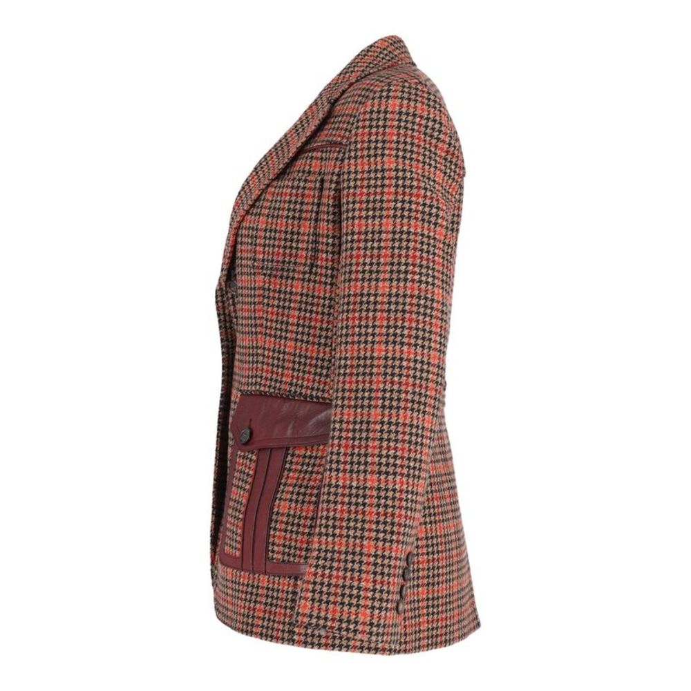 Pre Loved Prada Leather-Trimmed Checked Blazer in Brown Wool-blend Tweed - Picture 2 of 3